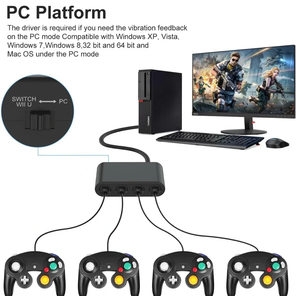 Gamecube Controller Adapter for Switch 2 & Switch 1/OLED PC WII U